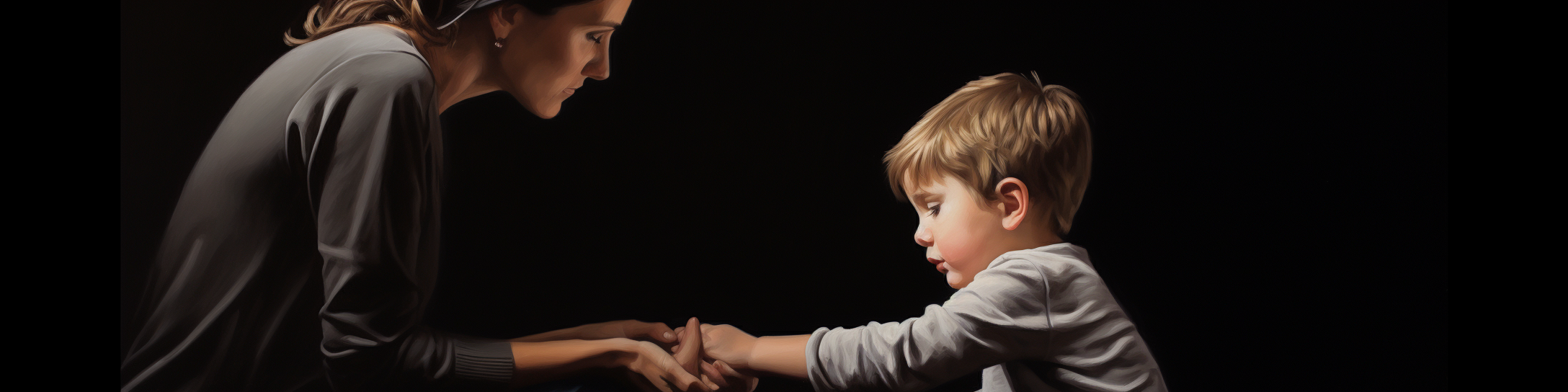 Realistic Image of 6-Year-Old Child with Mother Reaching Out