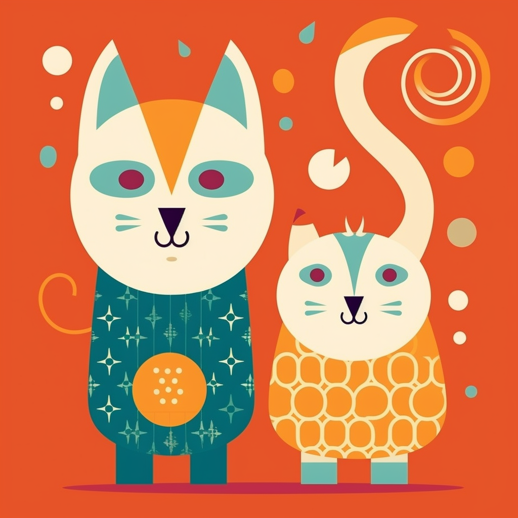 Cute cartoon cats in flat pattern