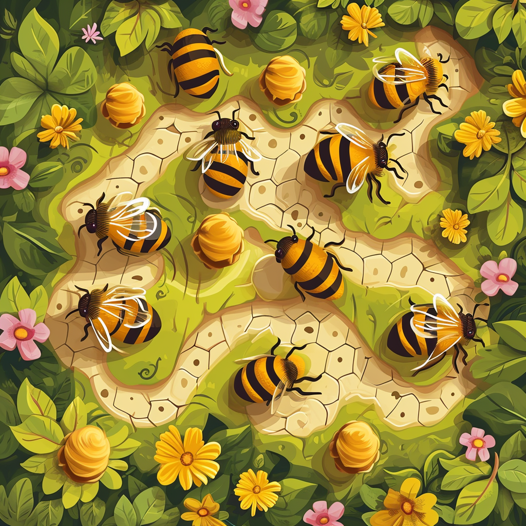 Honeybees Gameboard Cartoon Style Illustration