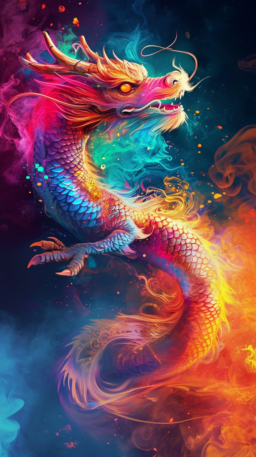 Colorful Chinese Dragon Dissolving Particles