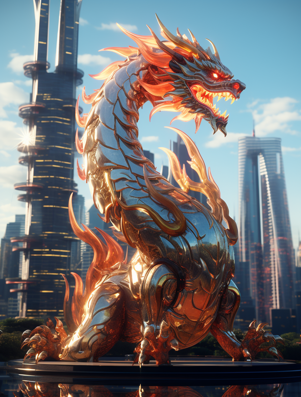 Futuristic Chinese Dragon in Cyber City