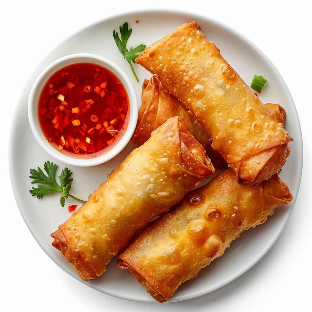 Chinese Fried Spring Roll on White Plate