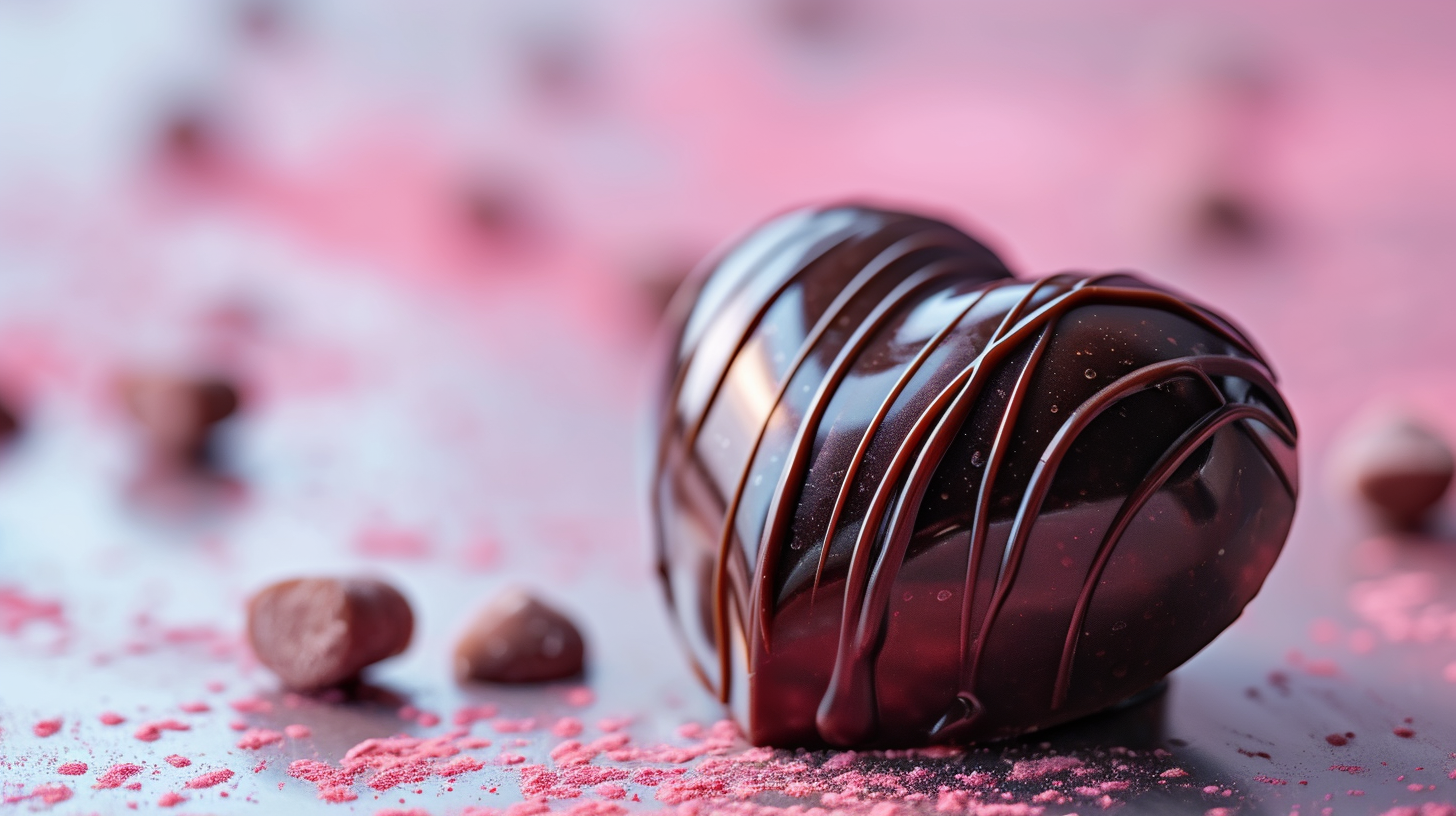 Chocolate heart mockup on gradient background