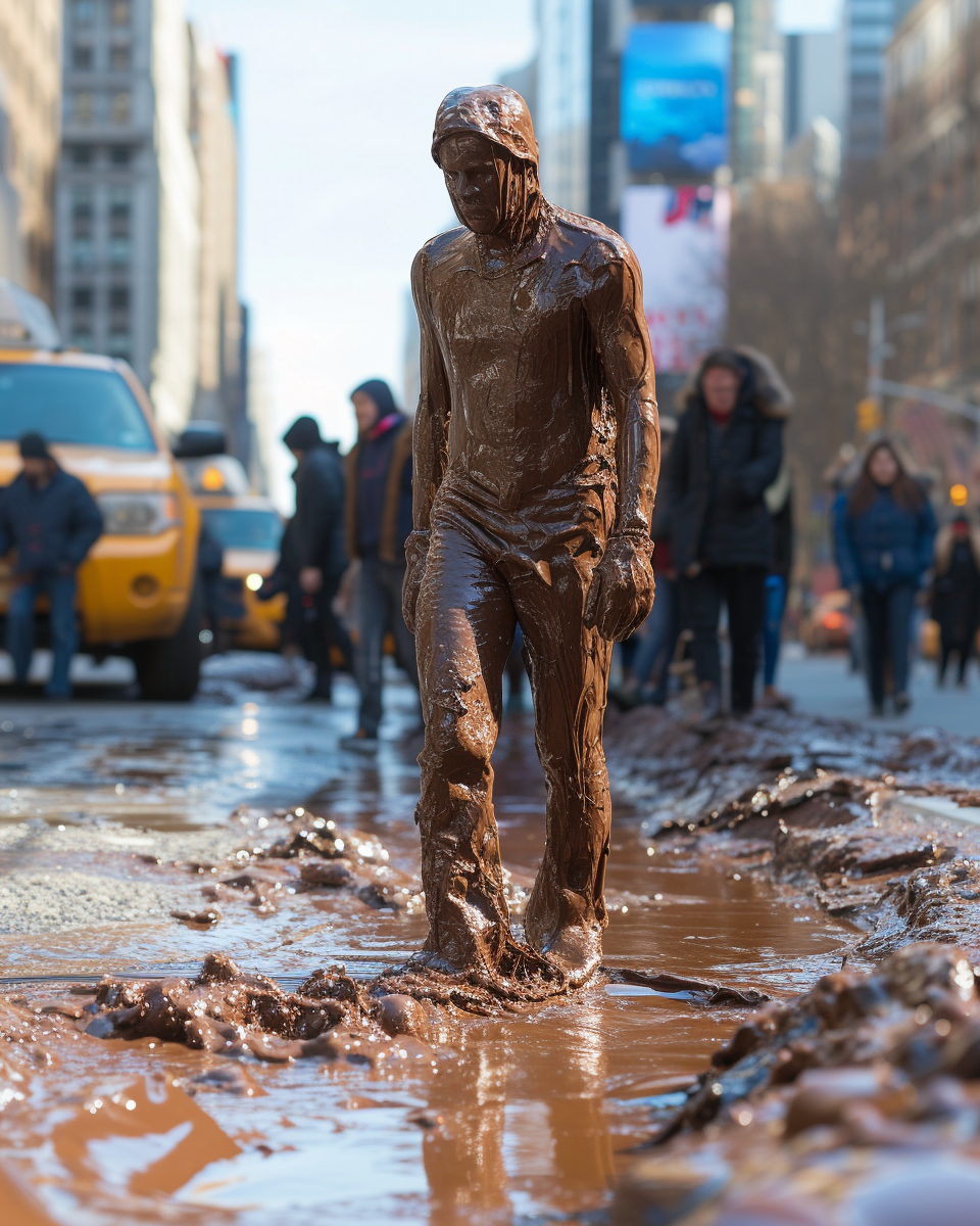 Chocolate Man Walking in New York