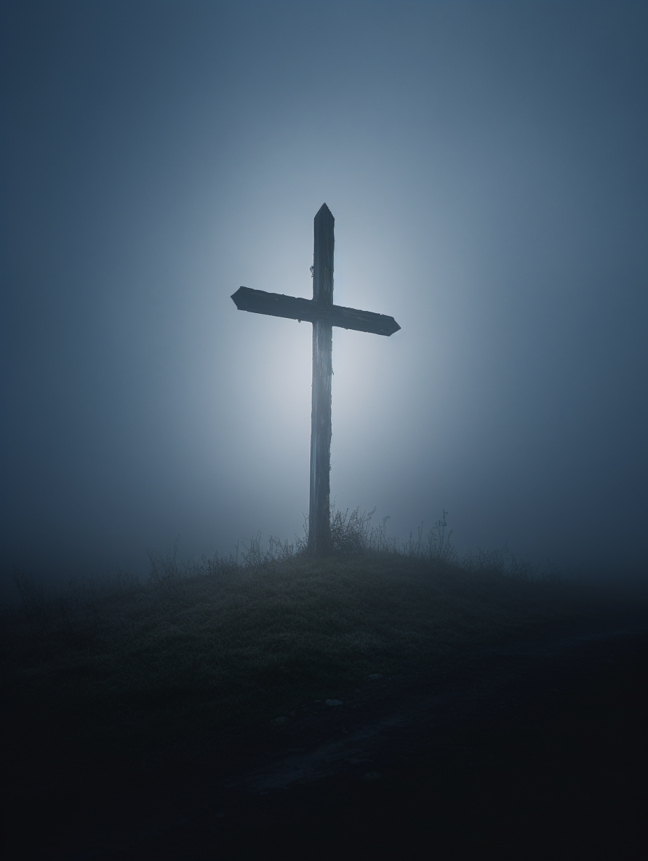 Detailed Cross in Foggy Sky