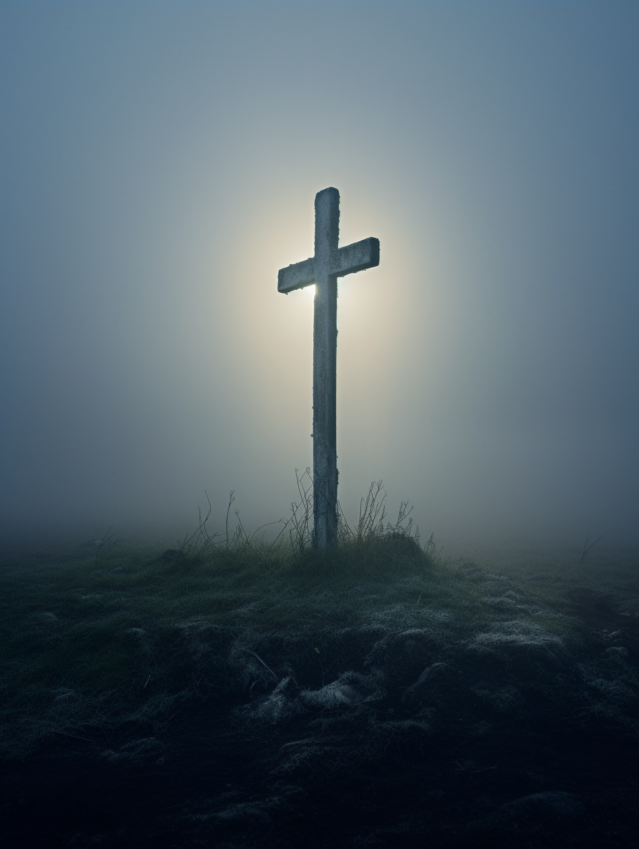 Detailed Christic Cross in Foggy Sky