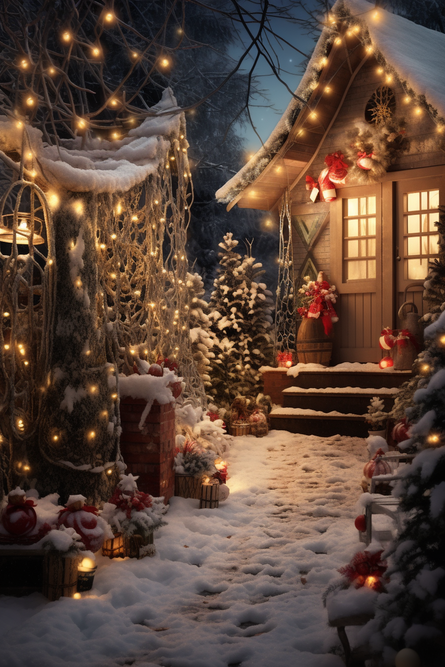 Beautifully decorated Christmas backyard scene