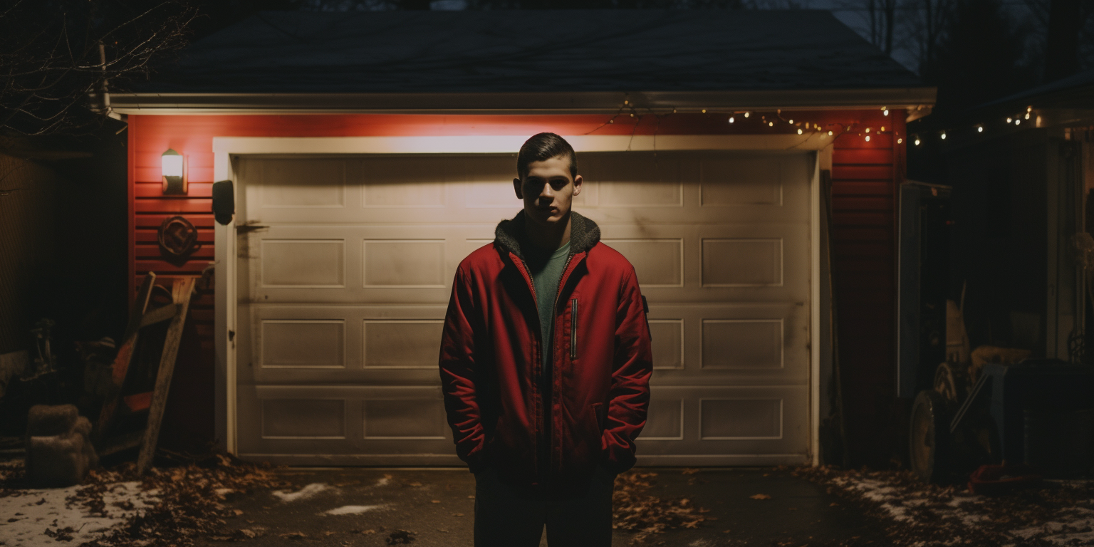 Guy standing in front of festive garage