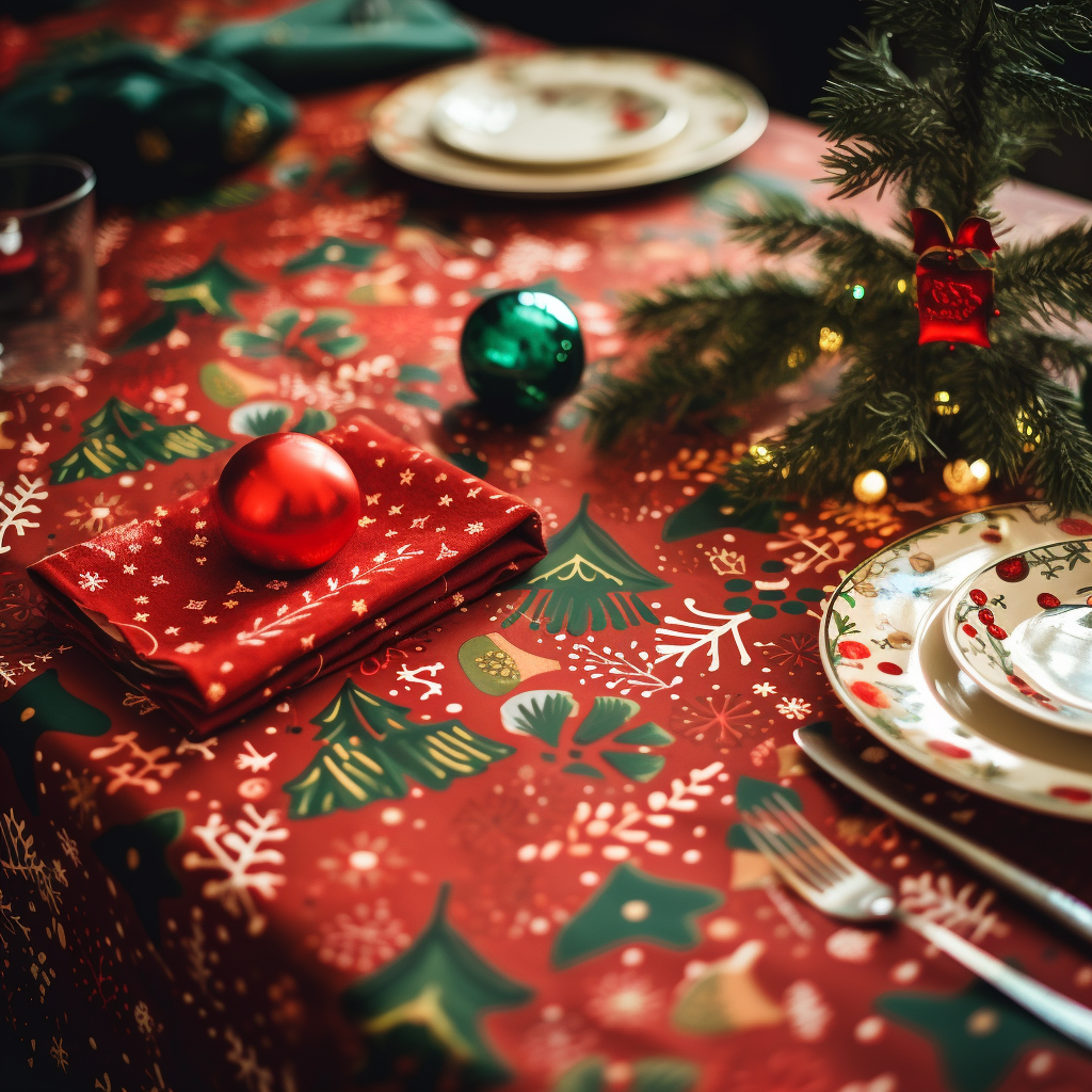 Close-up of Christmas Pattern Tablecloth