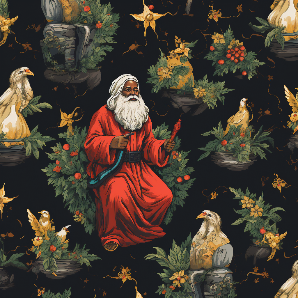 Beautiful Christmas wrapping paper with black Santa