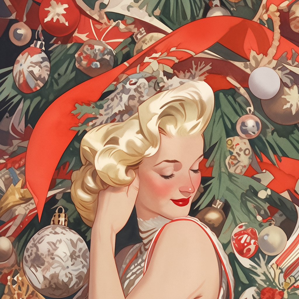 Vintage Christmas Card with Blonde Woman