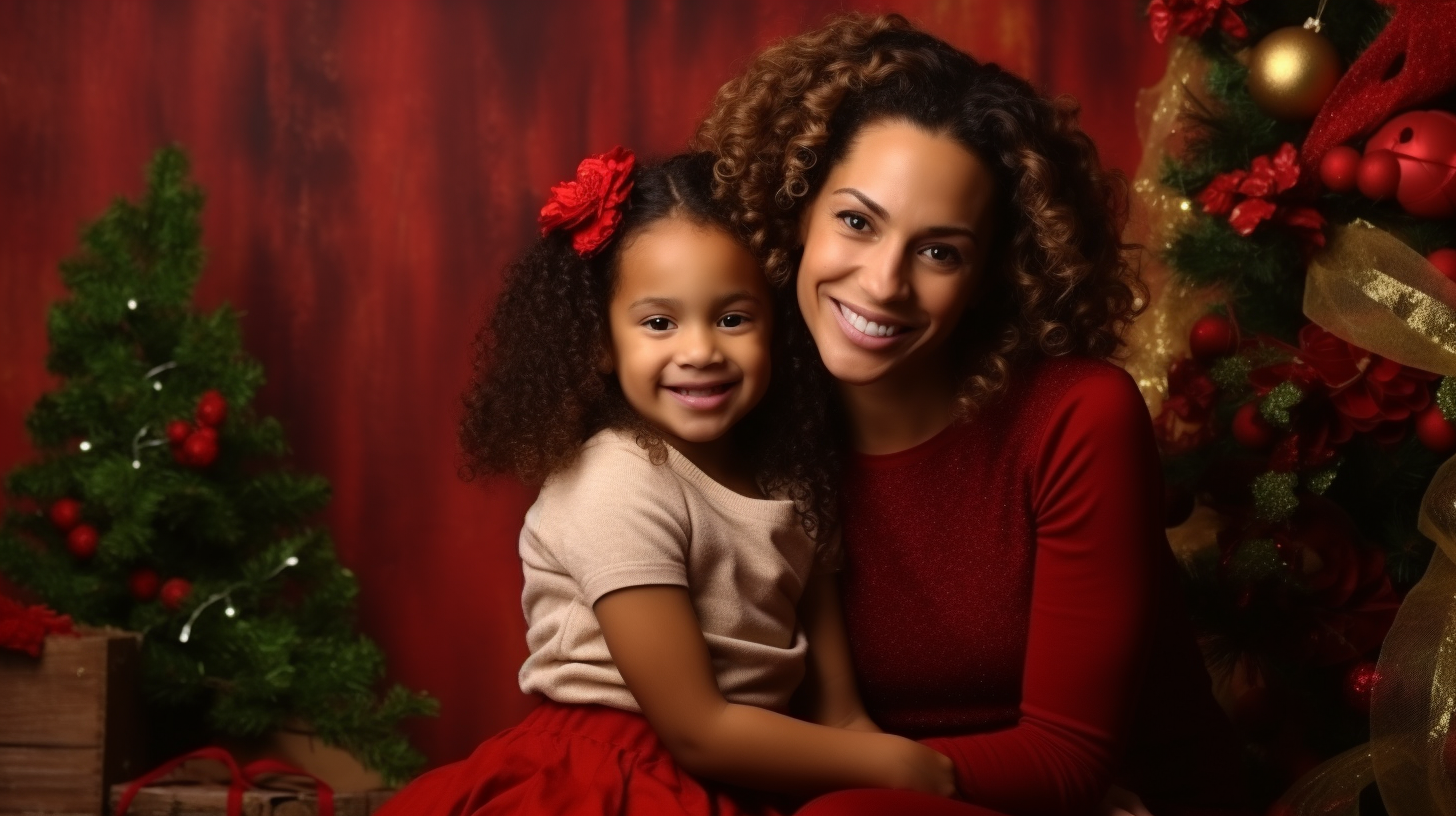 Mother and Child in Christmas Holiday Theme