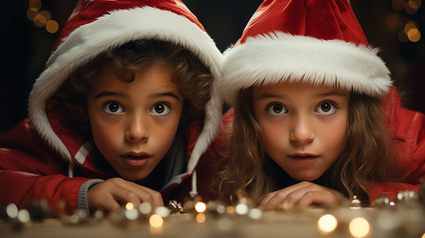 Children in Santa Hats Celebrating Christmas