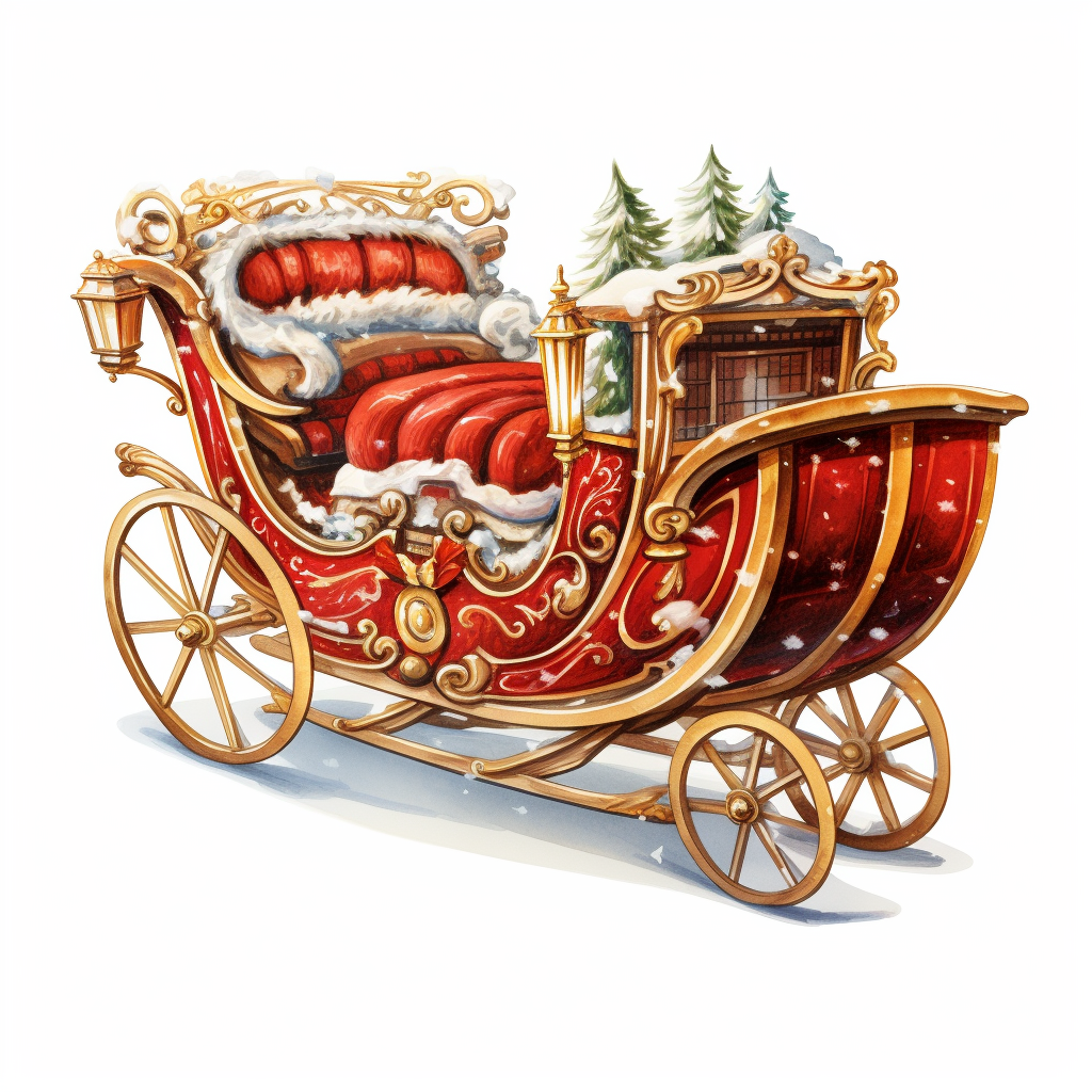 Detailed 1950s Christmas Sleigh Painting