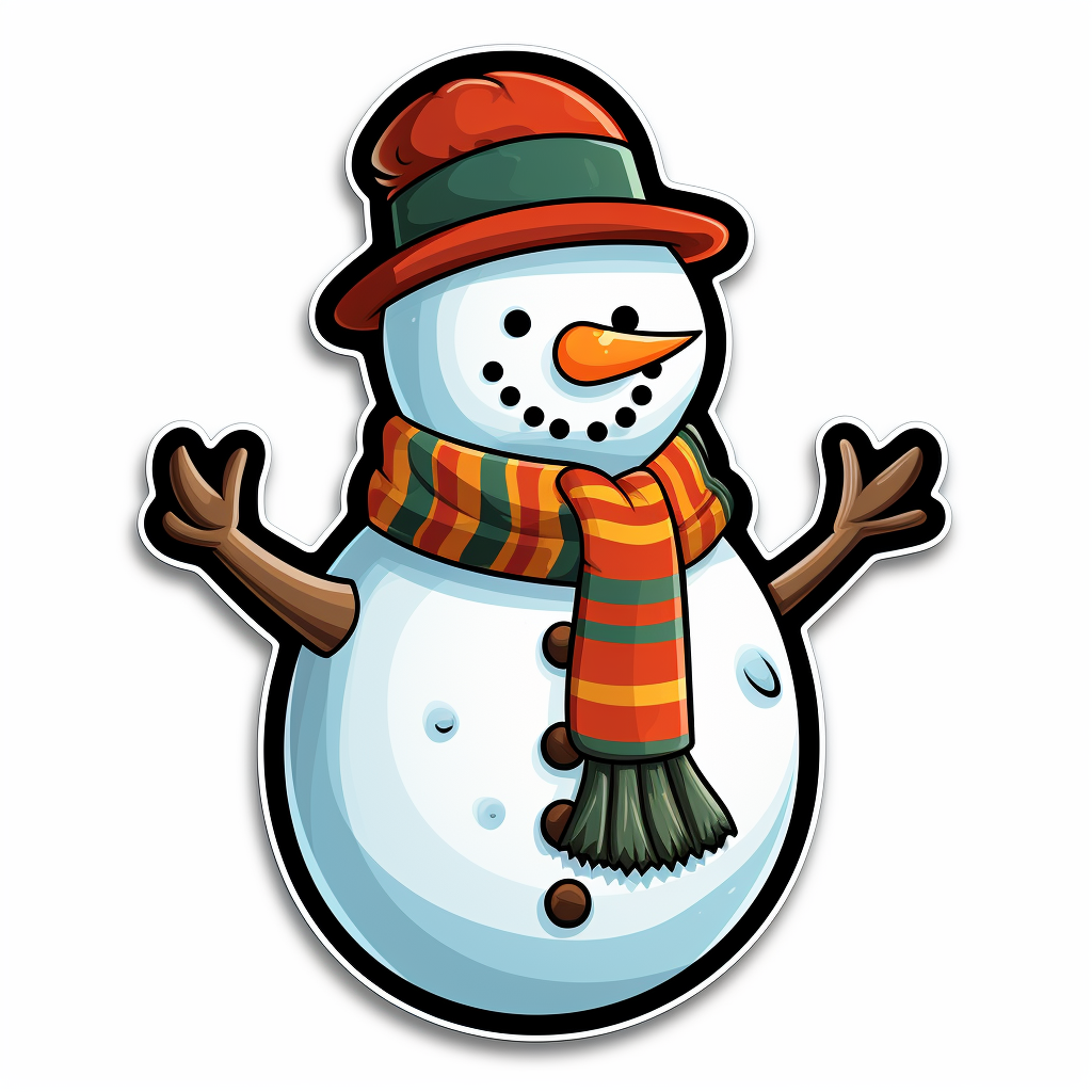 Christmas snowman sticker on white background