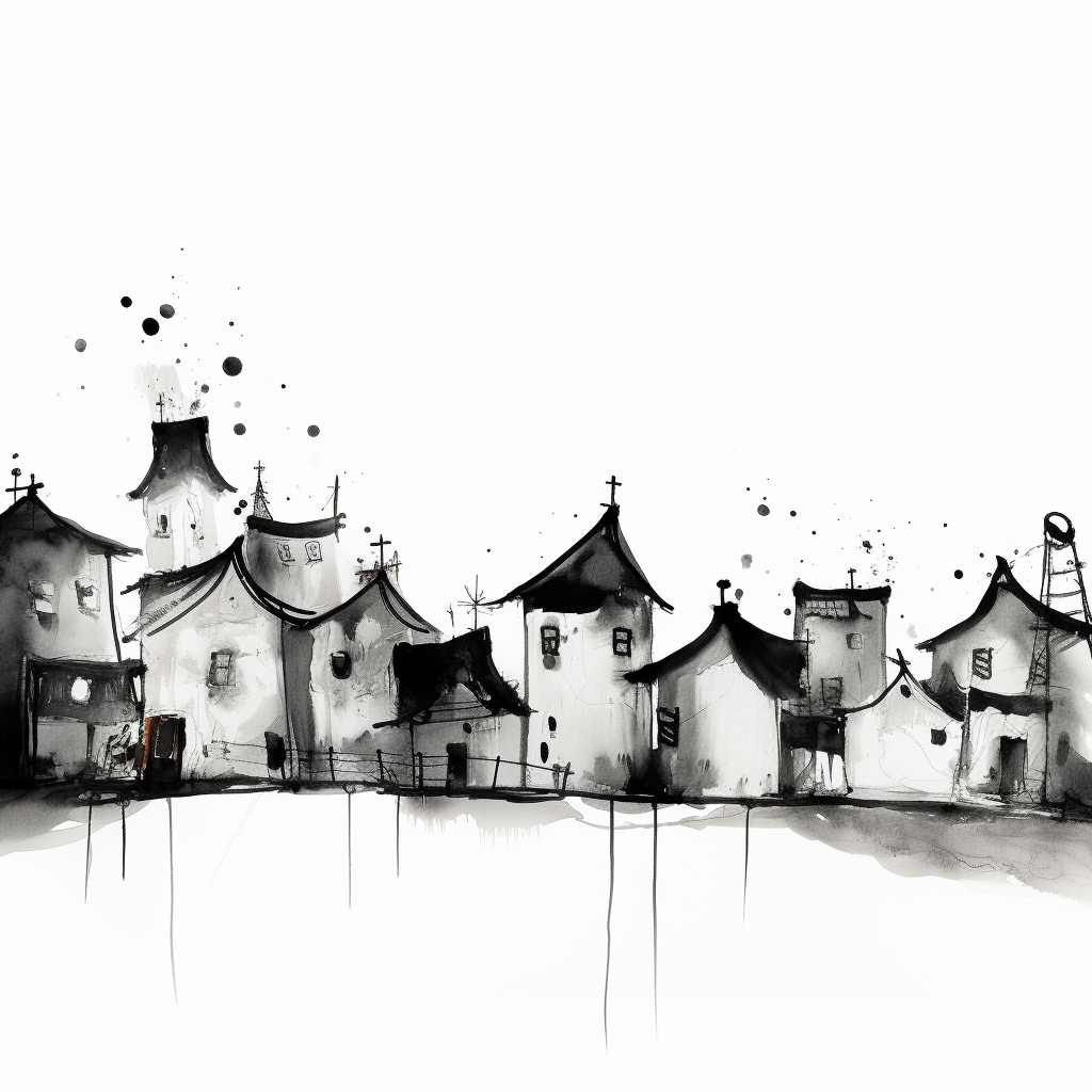 Gestural Christmas Village Sketch