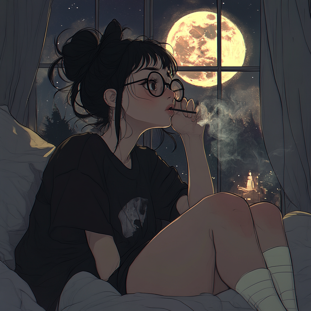 Chubby Girl Smoking Full Moon