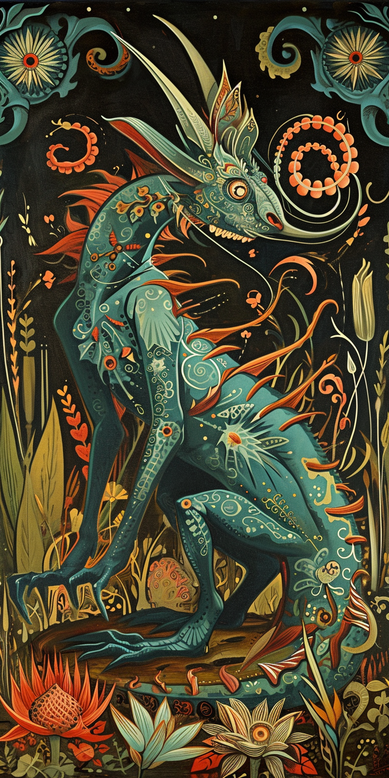 Art Nouveau painting of the chupacabra