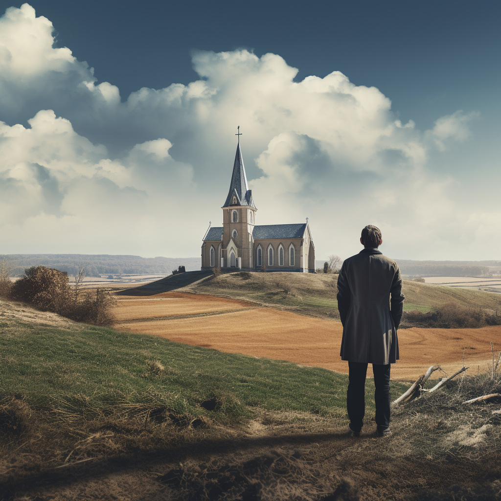 Man admiring church from a distance