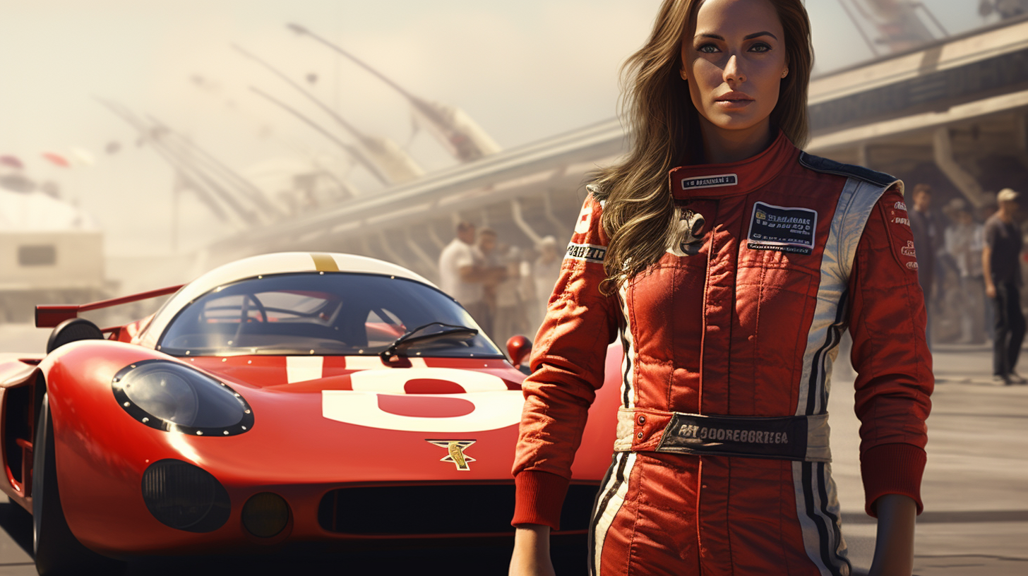 Beautiful woman car racer in cinematic setting