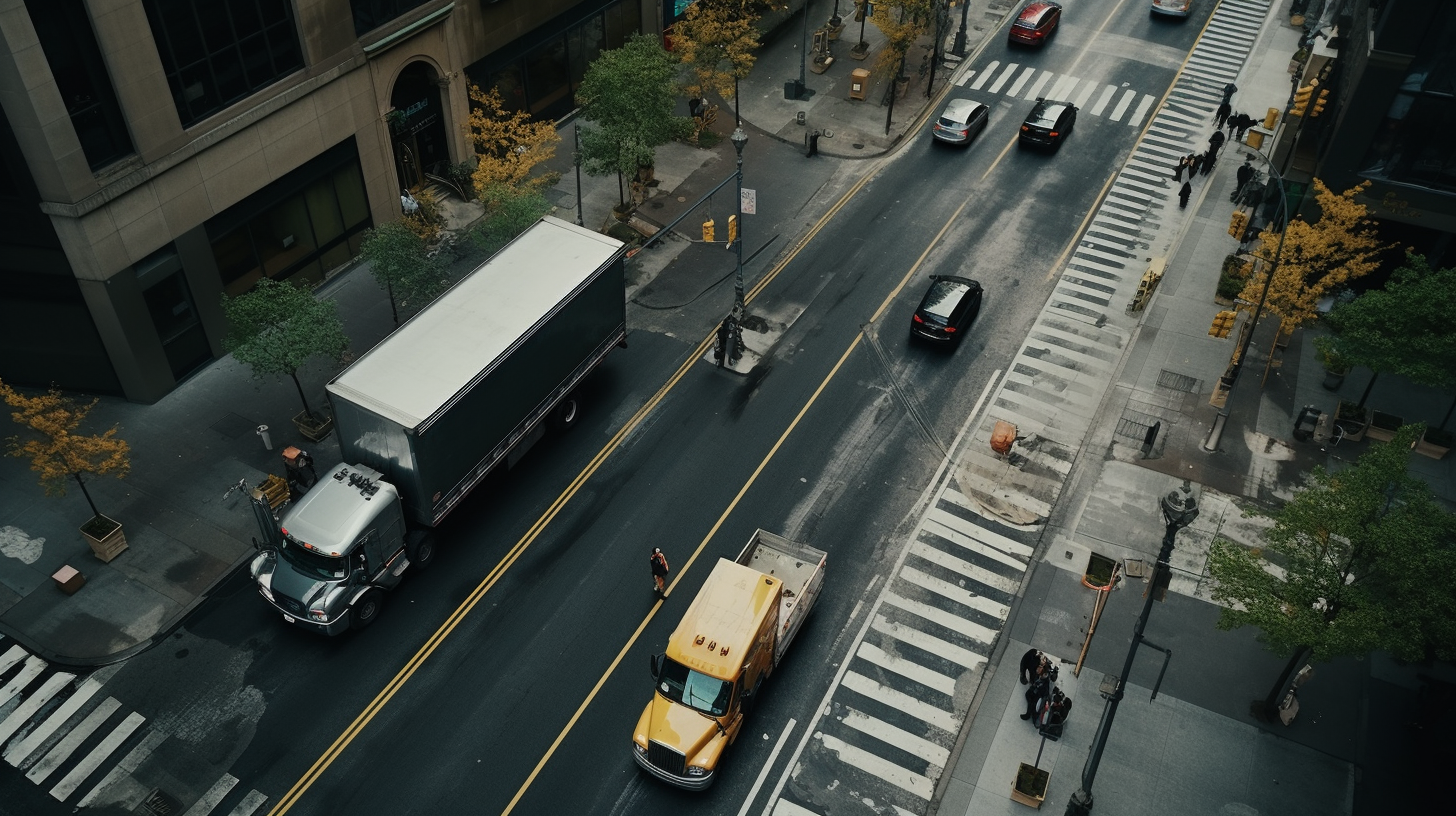 Cinematic shot of a moving truck in NYC