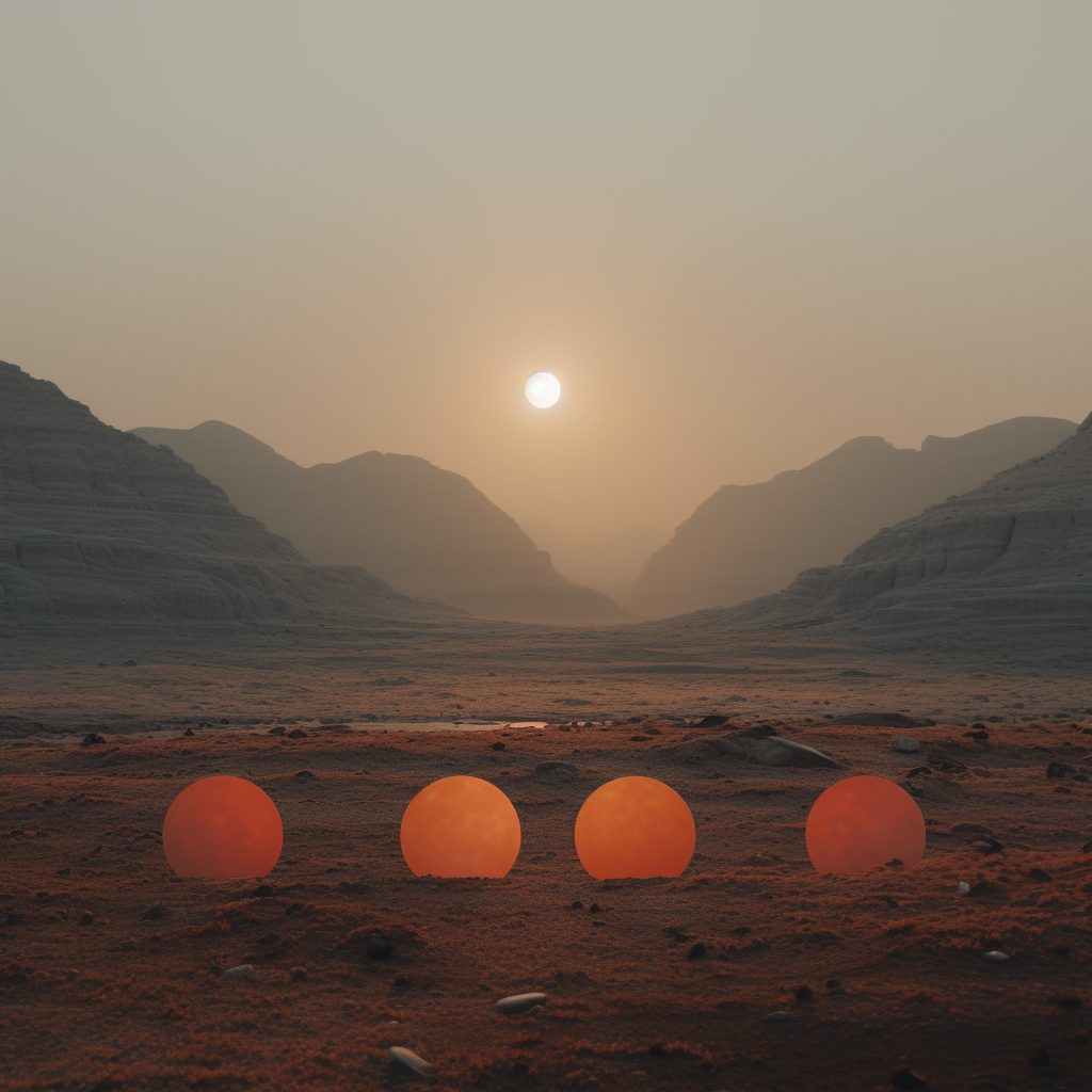 Cinematic planet surface with 3 suns