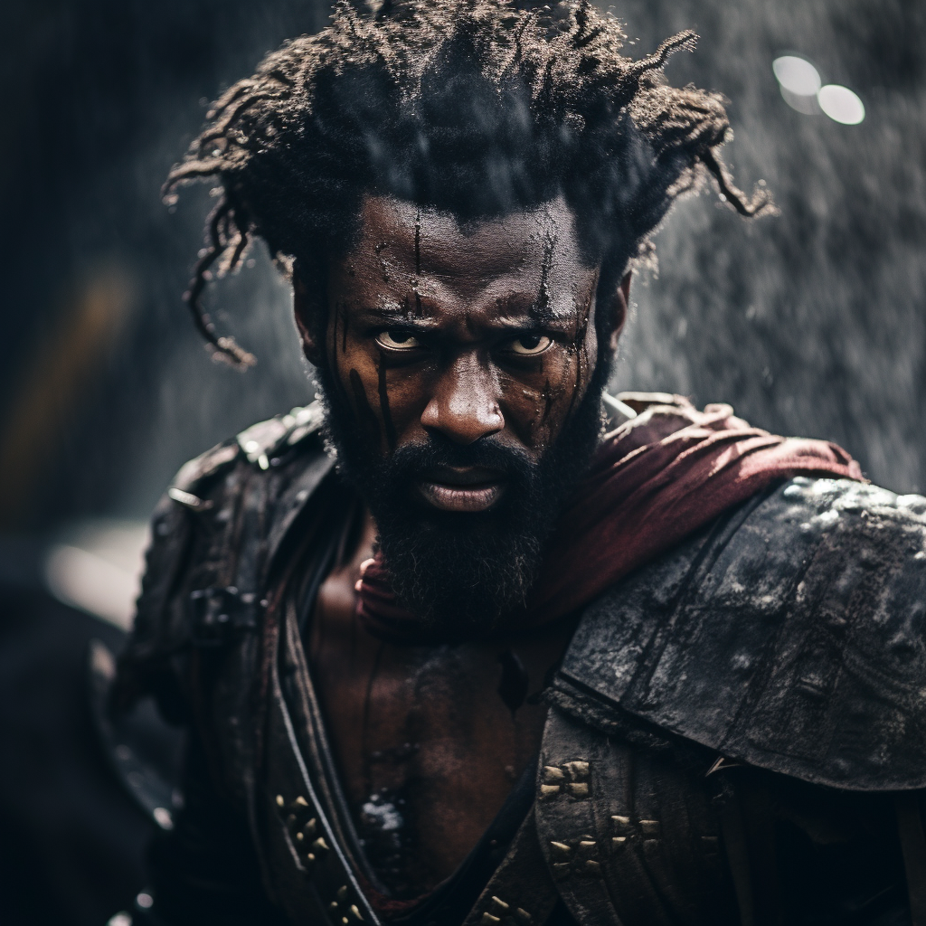 Cinematic Still Afro Beard Muscular Man