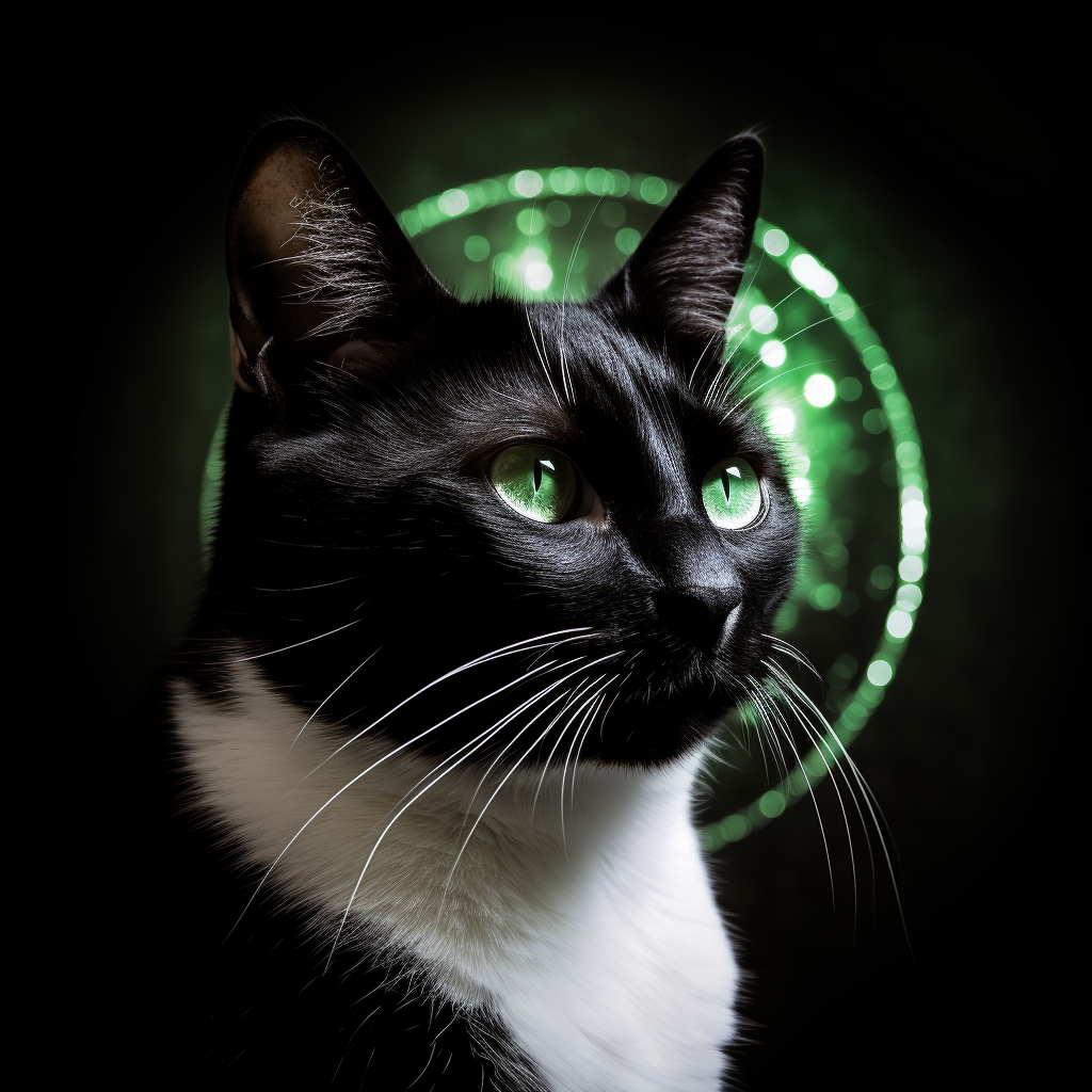 Mysterious black cat with green eyes