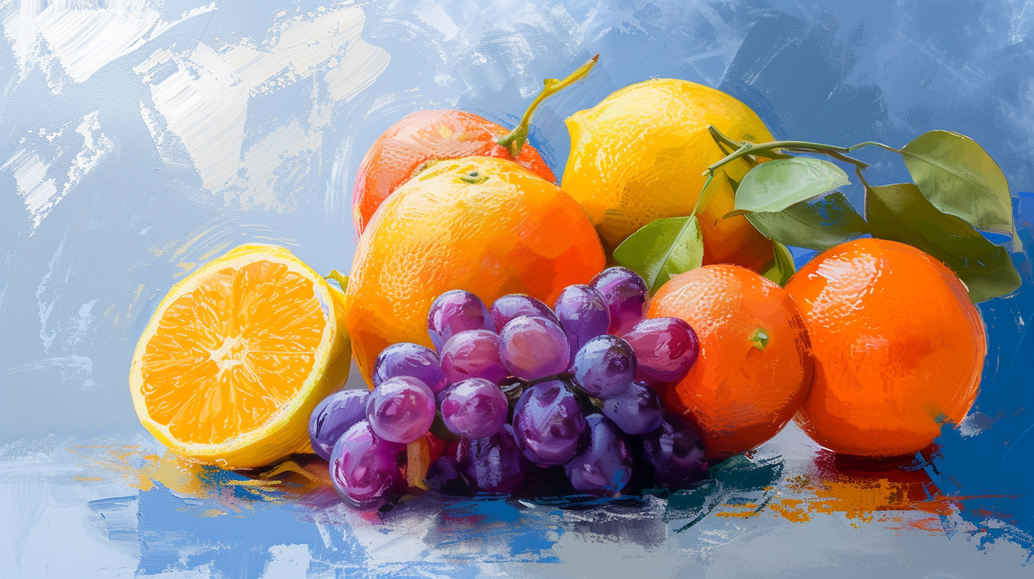 Colorful citrus fruit brush stroke paintings