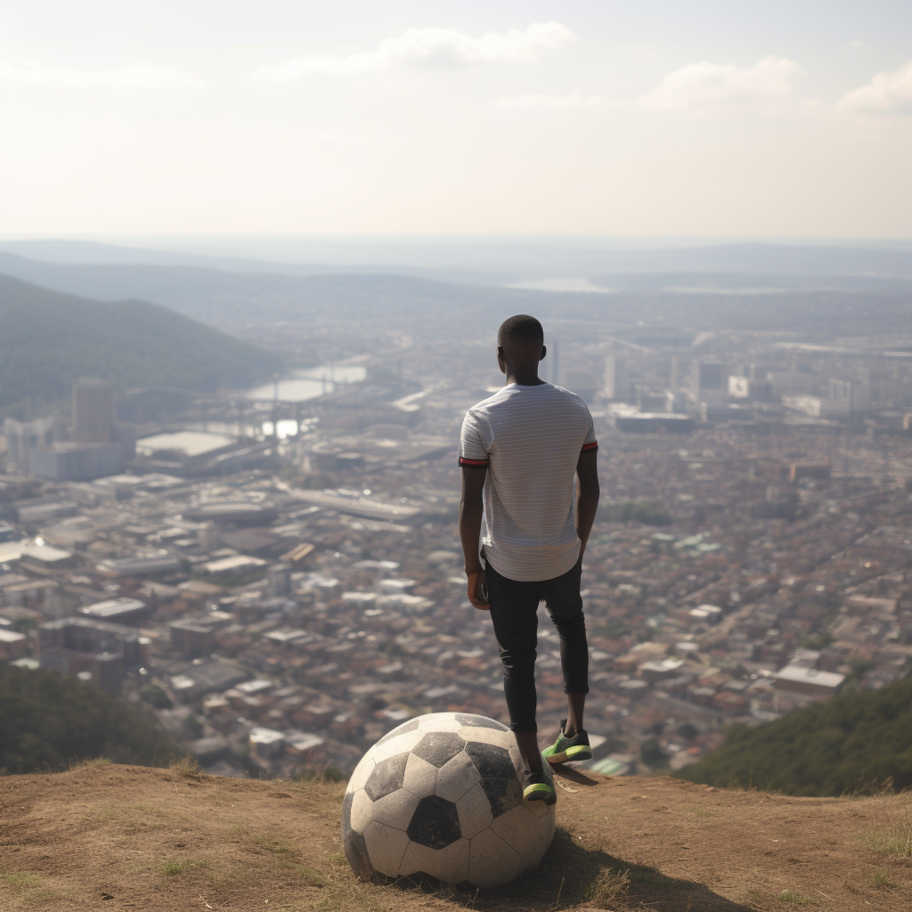 African American on Mountain overlooking City