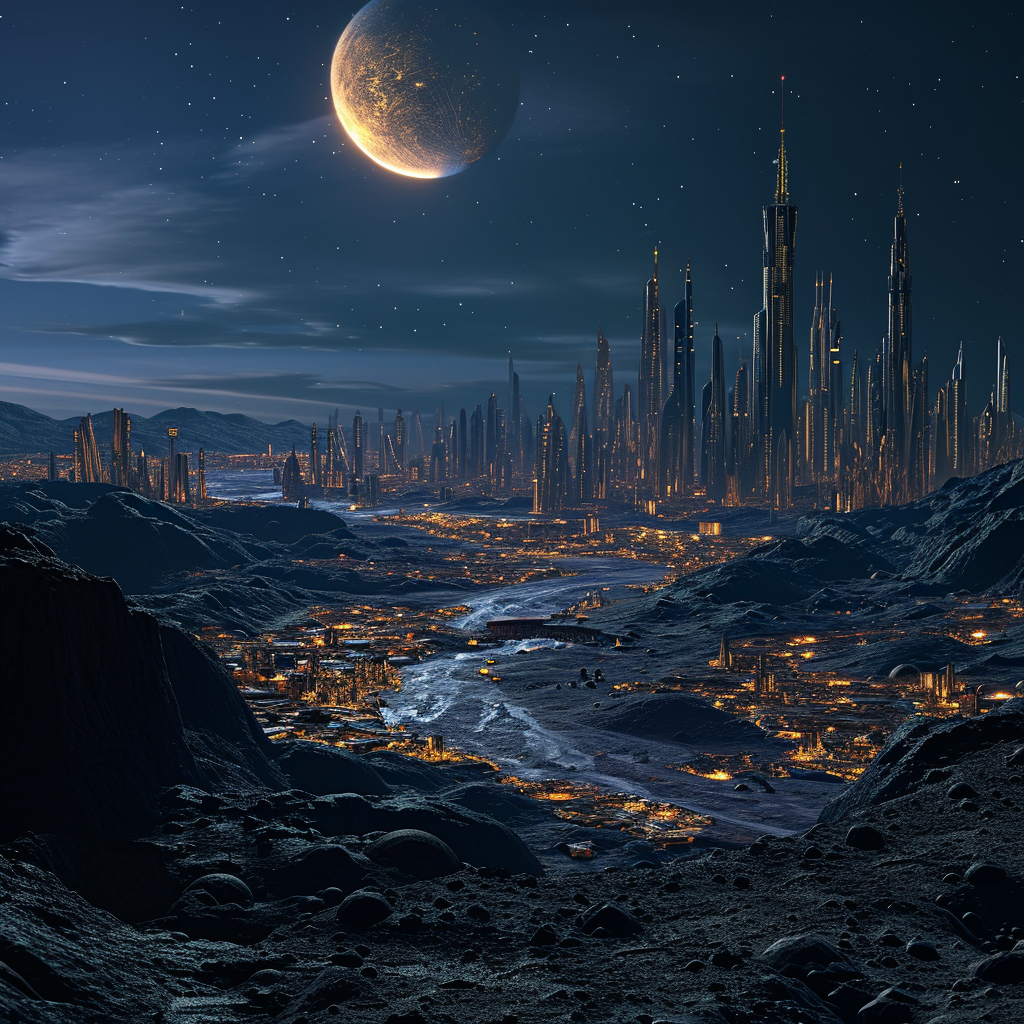 City night faraway planet landscape