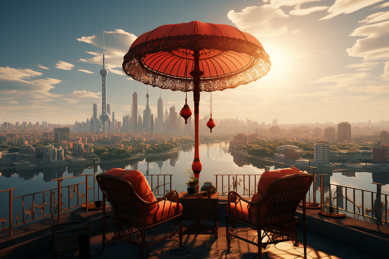 Lifelike Parasol Ridges in City Sky