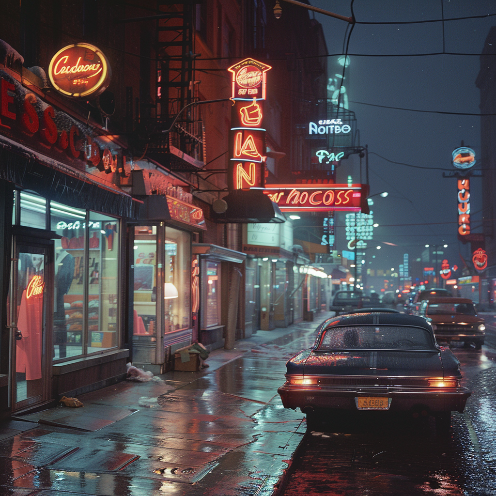 Colorful 1960s City Streets Storefronts