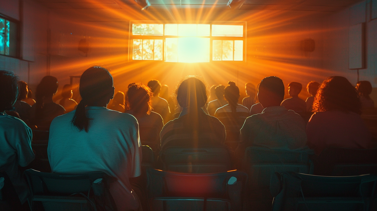 Group of People in Classroom with Cinematic Lighting