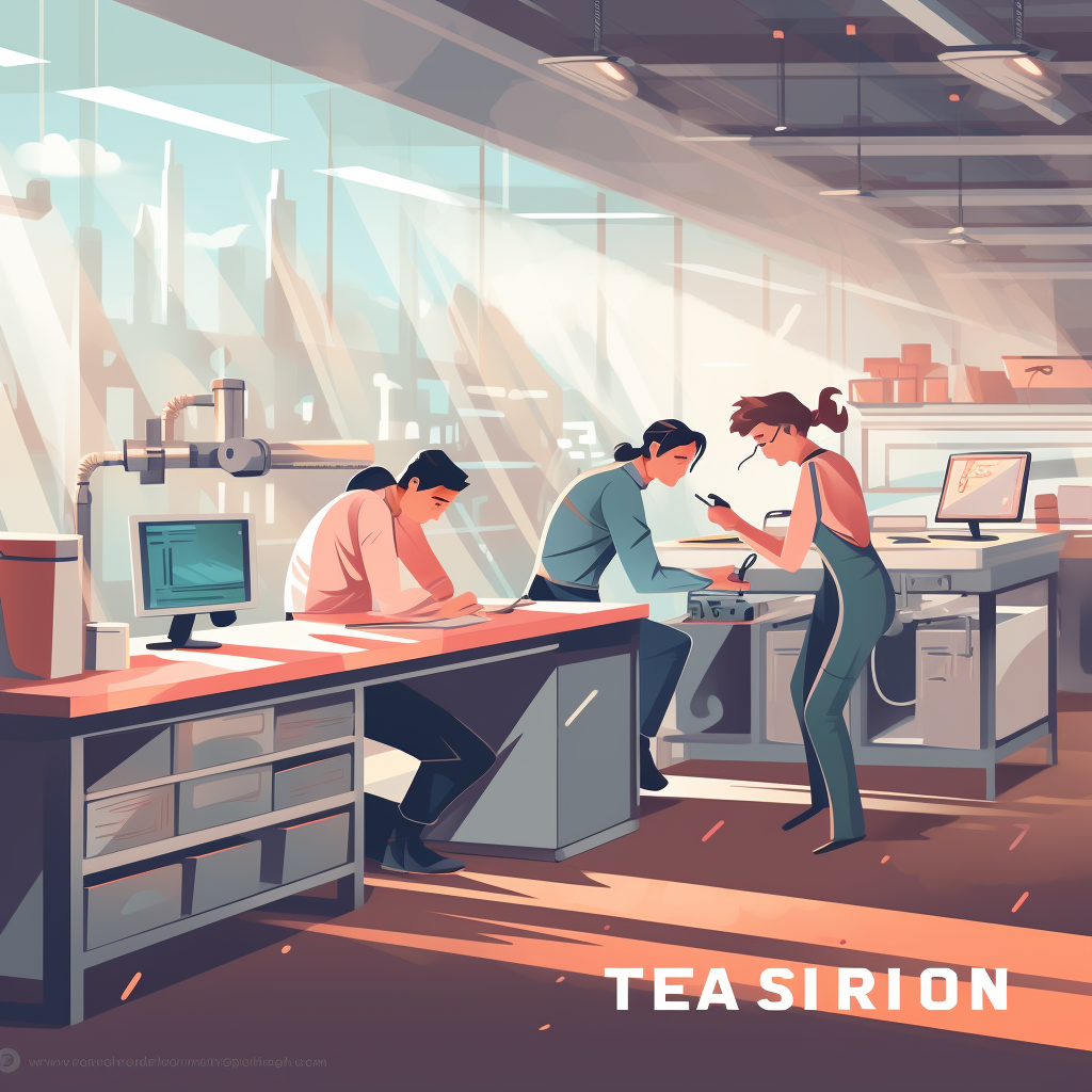 Illustration of a clean working station with a hopeful team