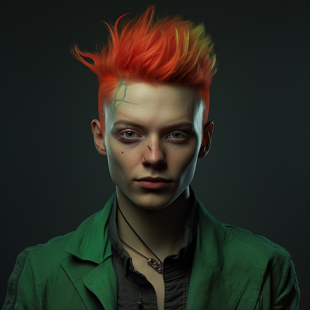 Fascinating Green-skinned Non-Binary Human Portrait