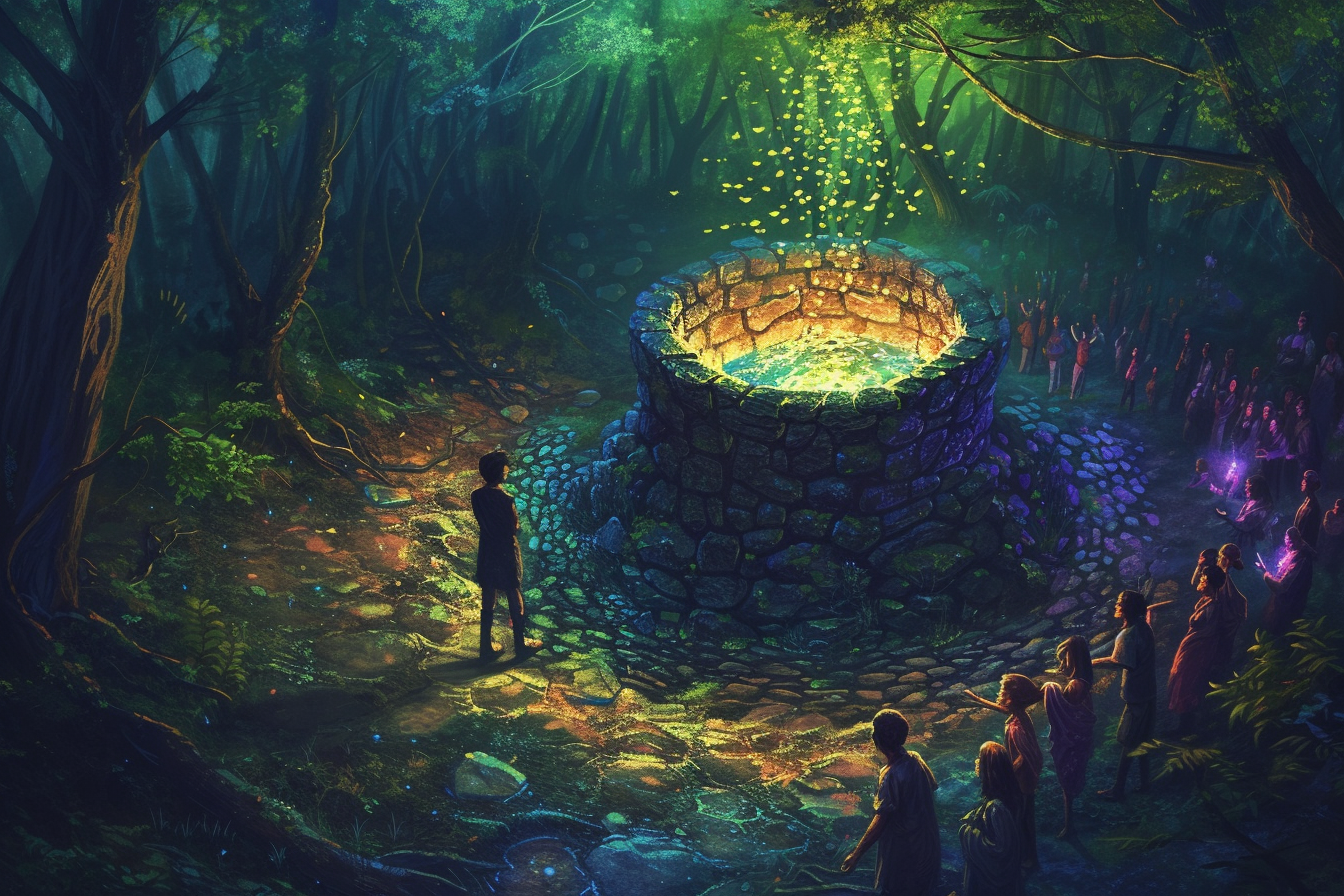 Cobblestone well in forest