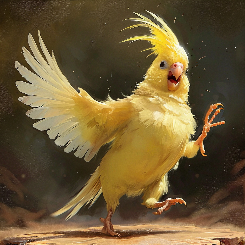 Pretty Cockatiel Yellow Happy Dancing Realistic