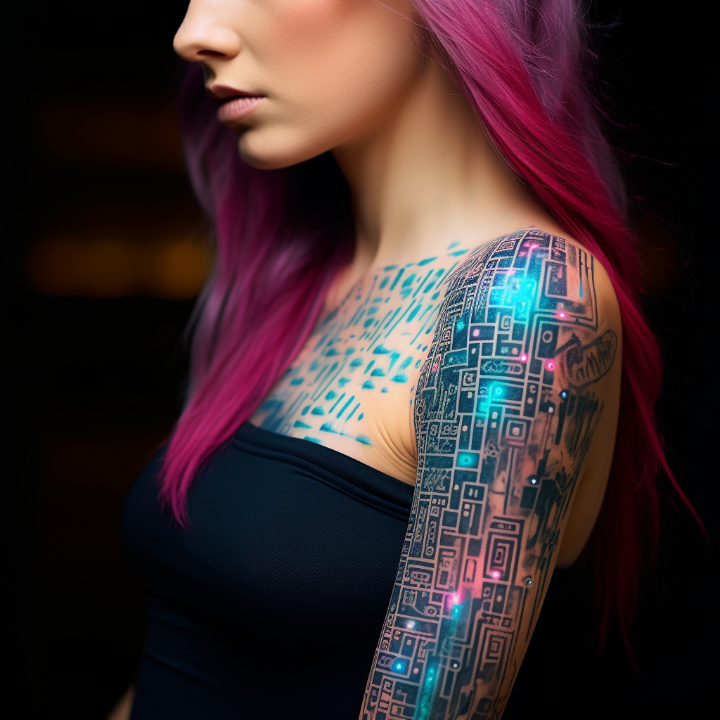 Tattoo of Computer Code on Woman