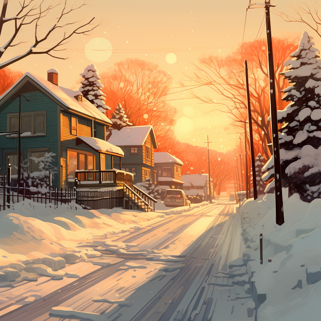 Illustration of a Warm Winter Morning Amidst Snow