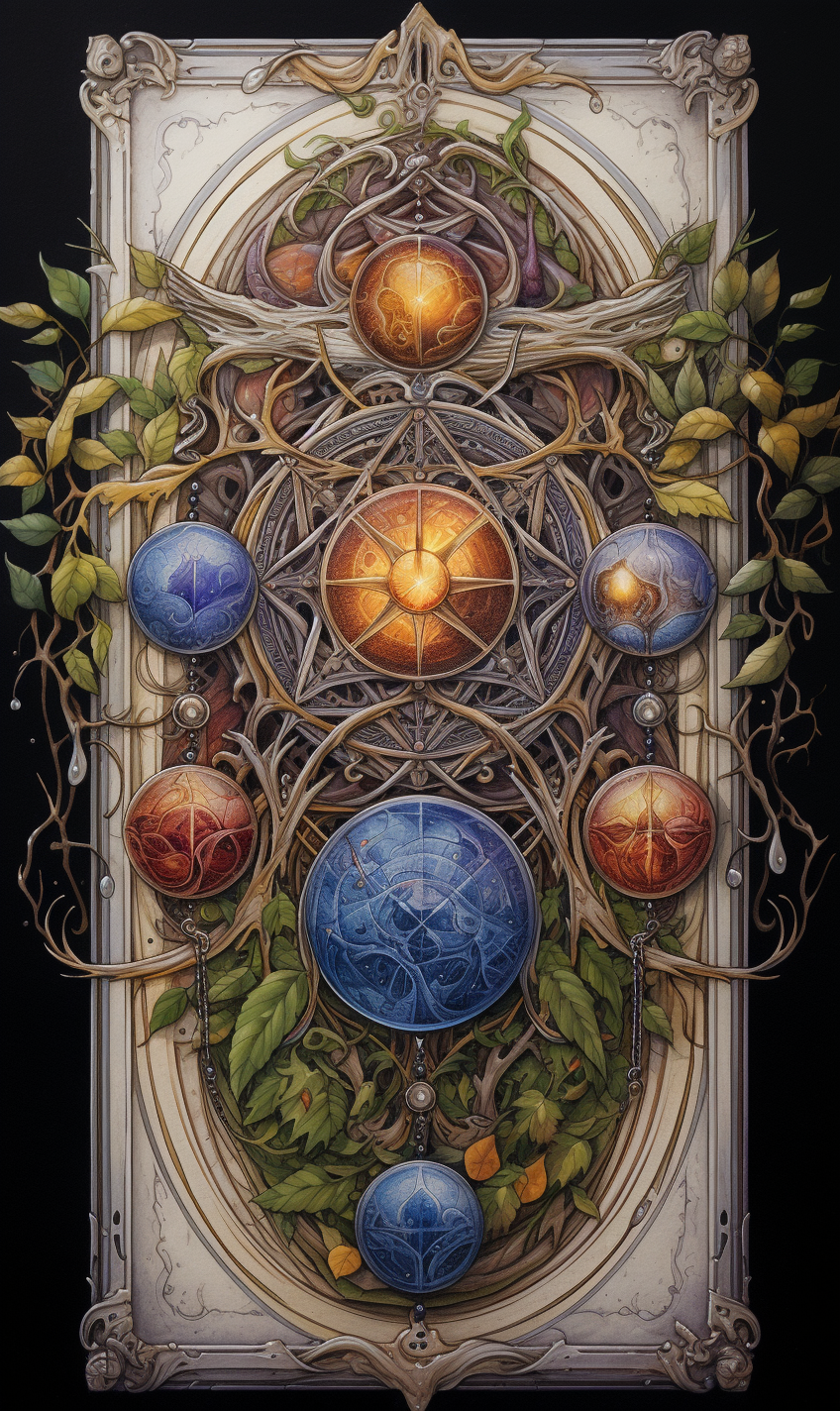 Vibrant colored pencil depiction of Five of Pentacles