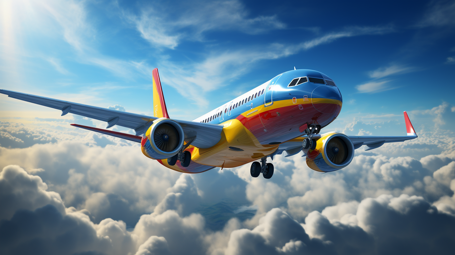 Realistic airplane with colorful bodykit flying