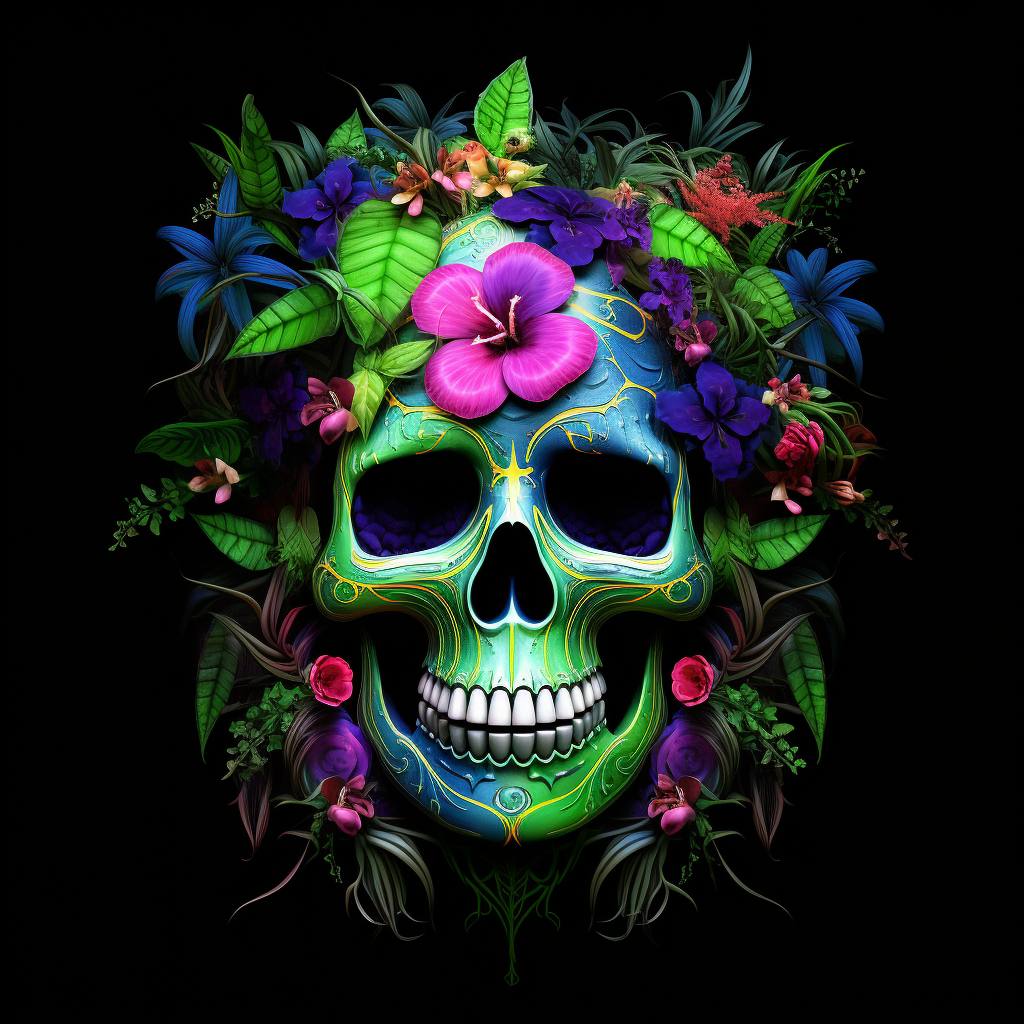 Colorful candy skull with vibrant flowers