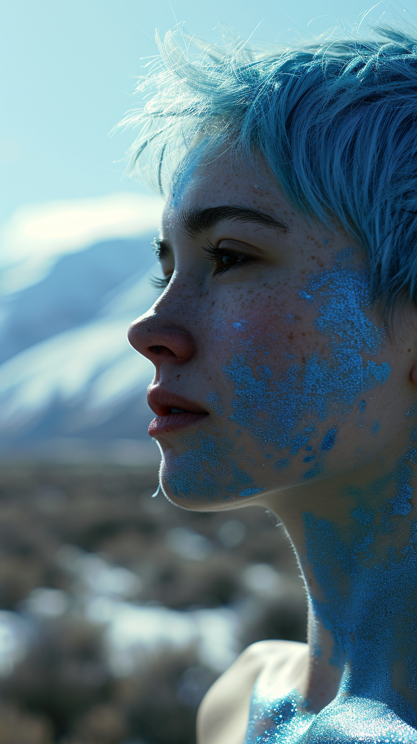 vibrant girl in front of mountains