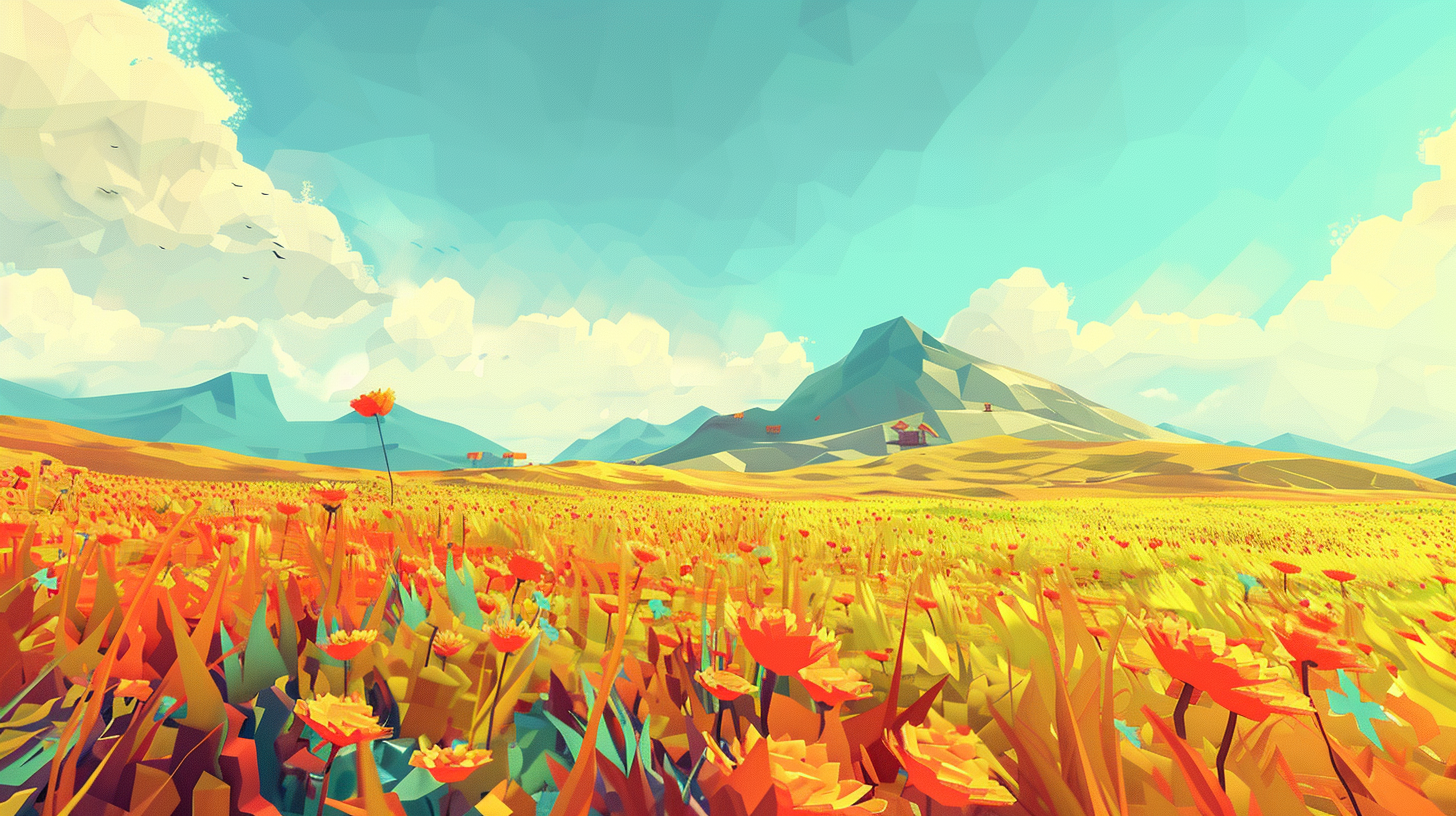 Stylized colorful grass fields outpost