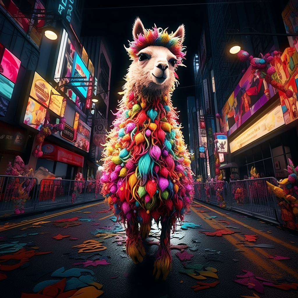 Beautiful hyper realistic cute llama walking on LA street