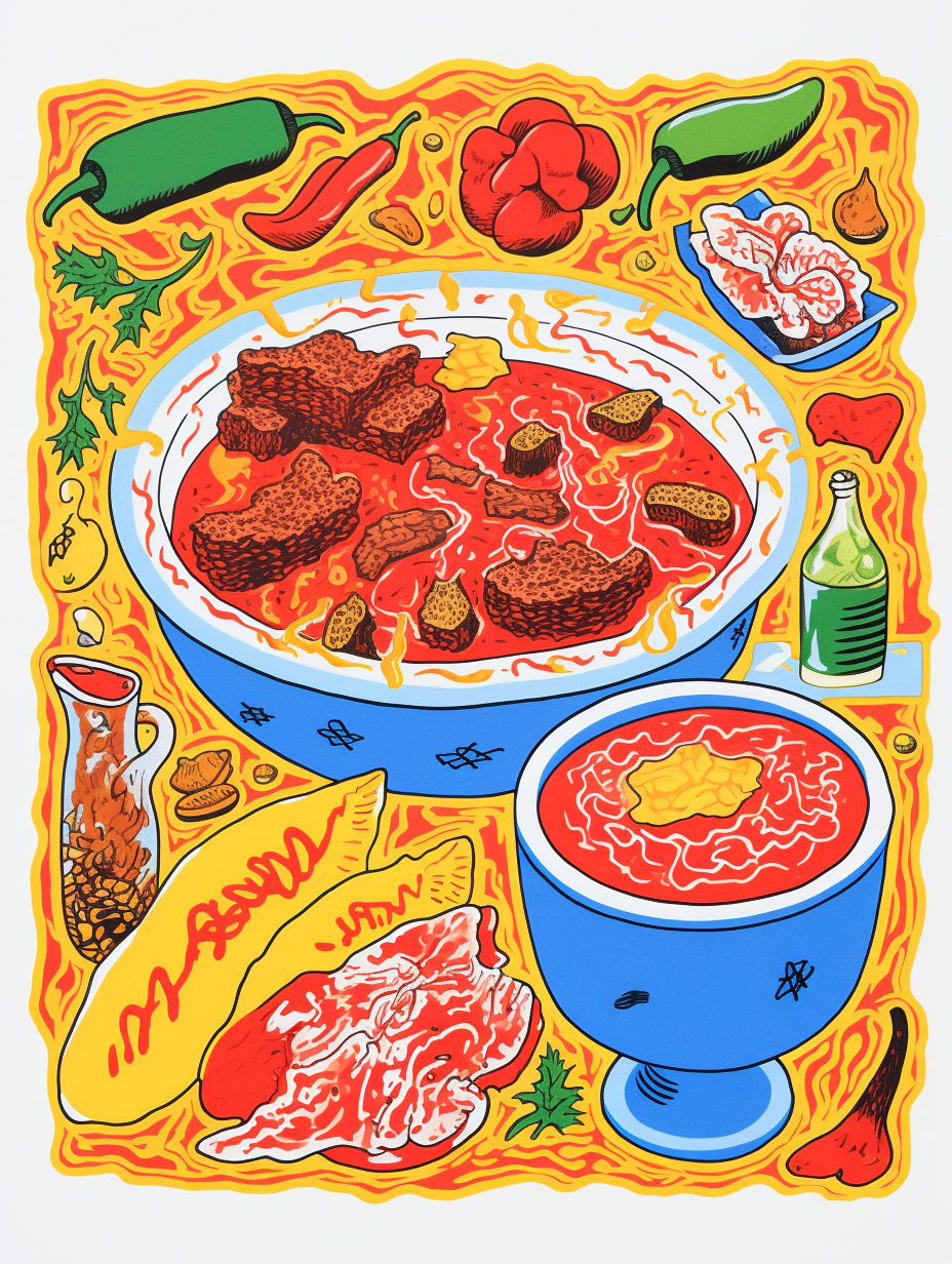 Vibrant risograph goulash dish