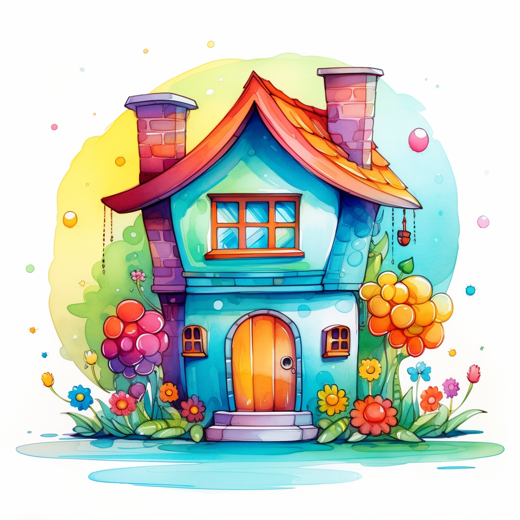 Colorful smiling cute house sketch