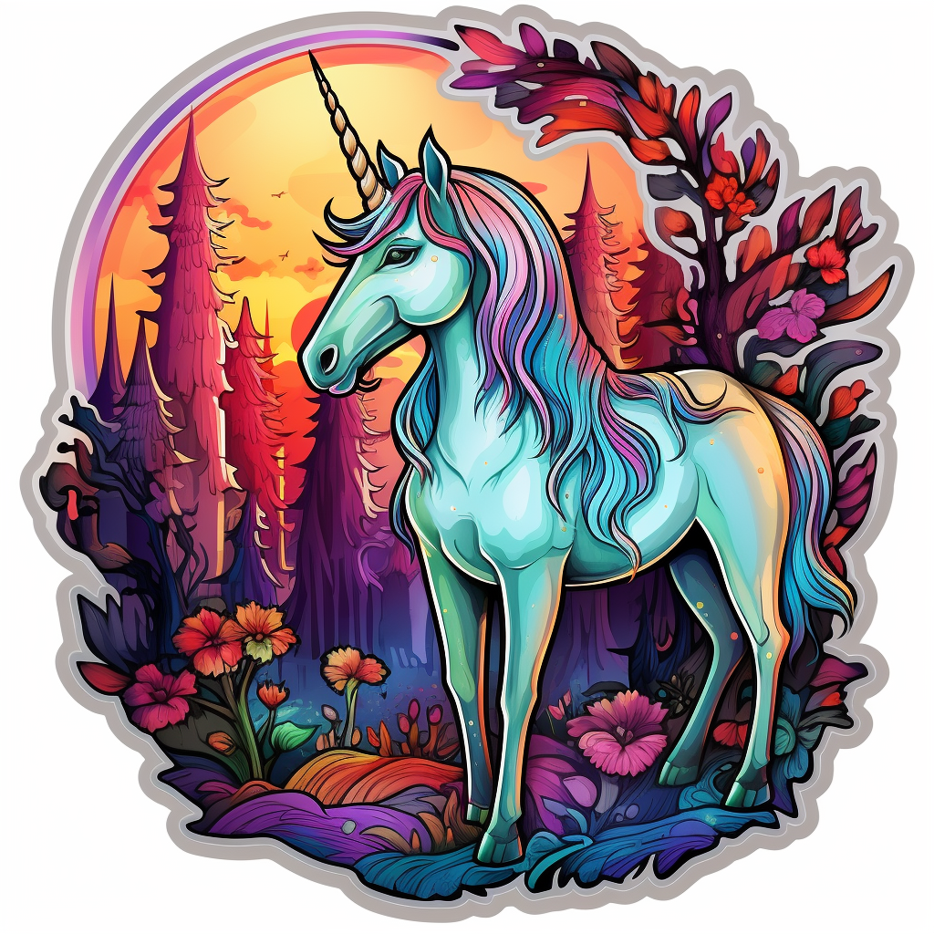 Colorful unicorn magical forest sticker