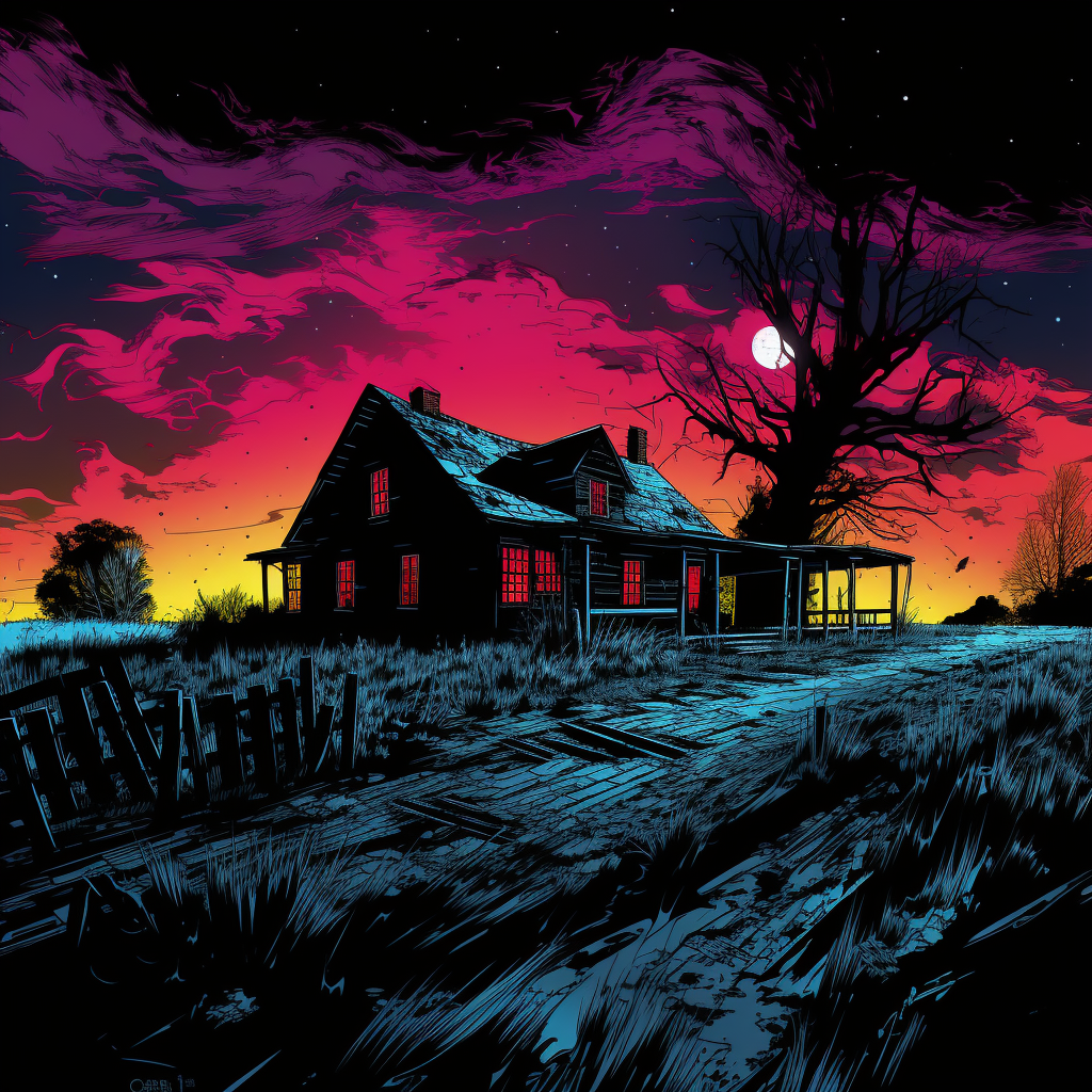 comic book panel farmhouse field